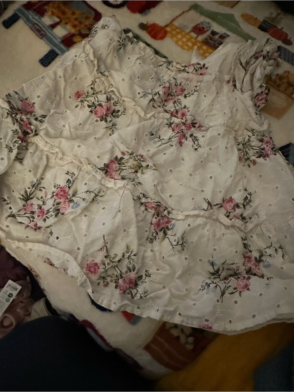 Gymboree White Eyelet Camisole with Pink Rose Print